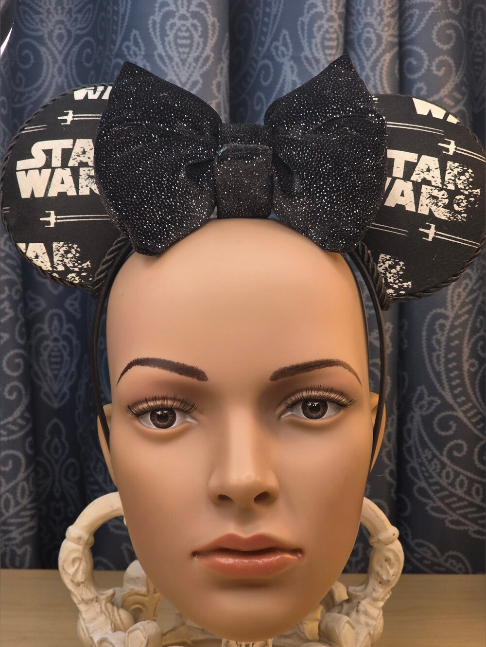 Handmade Star Wars Minnie Mouse Ears Headband Black Glitter Bow TIE FighterXWing
